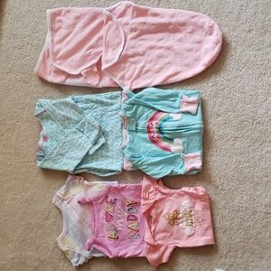 6pc baby clothes, swaddle lot